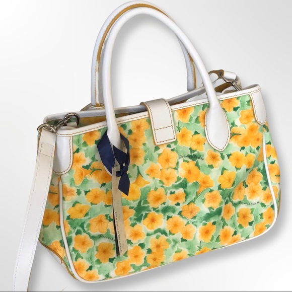 Dooney Bourke Petunia Floral Satchel Tote Bag White Leather Coated Canvas Purse - Picture 4 of 12